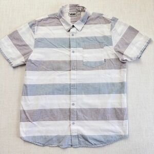 Vans Off The Wall Mens Large Striped Short Sleeve Button Down Shirt Cotton Blue